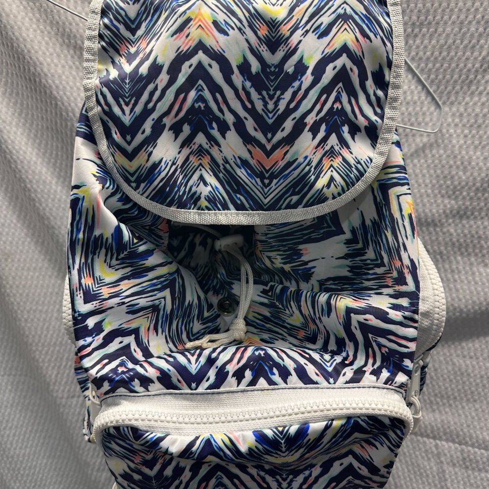 Vibrant Abstract Print Mini Backpack - Drawstring & Flap Closure - Picture 2 of 8